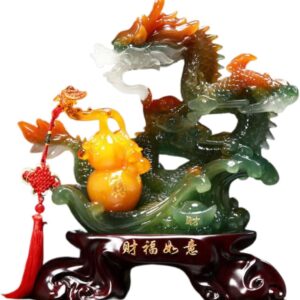 财福如意祥龙摆件 Feng Shui Dragon Statue for Wealth Good Luck Home Or Office 招财葫芦 Wooden Hu Lu (Gourd) Coloured Glaze Brass Good Luck Hu Lu 客厅玄关酒柜装饰品店铺乔迁开业礼物 - fengshui-149