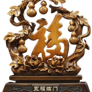 五福临门葫芦 Wooden Hu Lu (Gourd) Coloured Glaze Brass Good Luck Hu Lu 摆件招财金蟾客厅入户玄关酒柜装饰品 Cabinet with Wine Rack Storage, Farmhouse Wine Cabinet for Home 乔迁新居礼物 - fengshui-1981