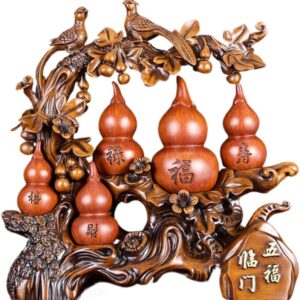葫芦 Wooden Hu Lu (Gourd) Coloured Glaze Brass Good Luck Hu Lu 摆件招财镇宅家居客厅玄关酒柜装饰品 Cabinet with Wine Rack Storage, Farmhouse Wine Cabinet for Home 中式办公室乔迁新居礼品 - fengshui-691