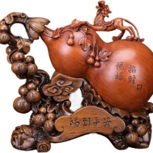 葫芦 Wooden Hu Lu (Gourd) Coloured Glaze Brass Good Luck Hu Lu 摆件招财镇宅家居客厅玄关酒柜装饰品 Cabinet with Wine Rack Storage, Farmhouse Wine Cabinet for Home 中式办公室乔迁新居礼品 - fengshui-705