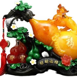 福禄招财葫芦 Wooden Hu Lu (Gourd) Coloured Glaze Brass Good Luck Hu Lu 摆件 pi yao Sculpture Golden Home Decoration Figurine 貔貅家居客厅玄关电视柜装饰工艺品乔迁开业礼物 - fengshui-603