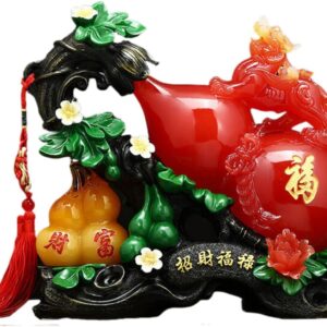 福禄招财葫芦 Wooden Hu Lu (Gourd) Coloured Glaze Brass Good Luck Hu Lu 摆件 pi yao Sculpture Golden Home Decoration Figurine 貔貅家居客厅玄关电视柜装饰工艺品乔迁开业礼物 - fengshui-606