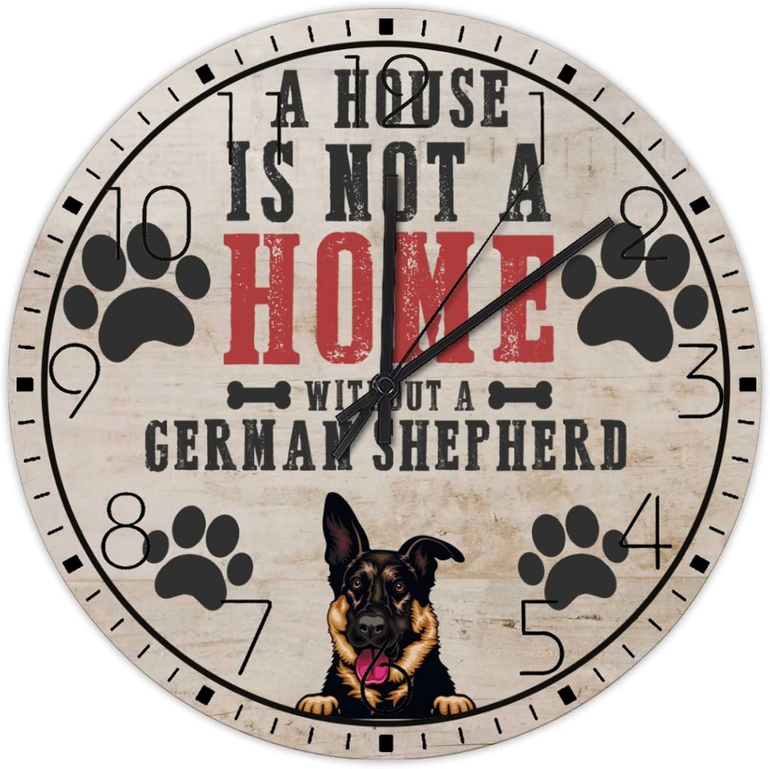 15" Silent Non-Ticking Wall Clocks A House is Not A Home Without A Dog Home Decoration for Bedroom Pet Owners Good Friends Country Round Wooden Wall Clock Vintage for Conference Room Workshop