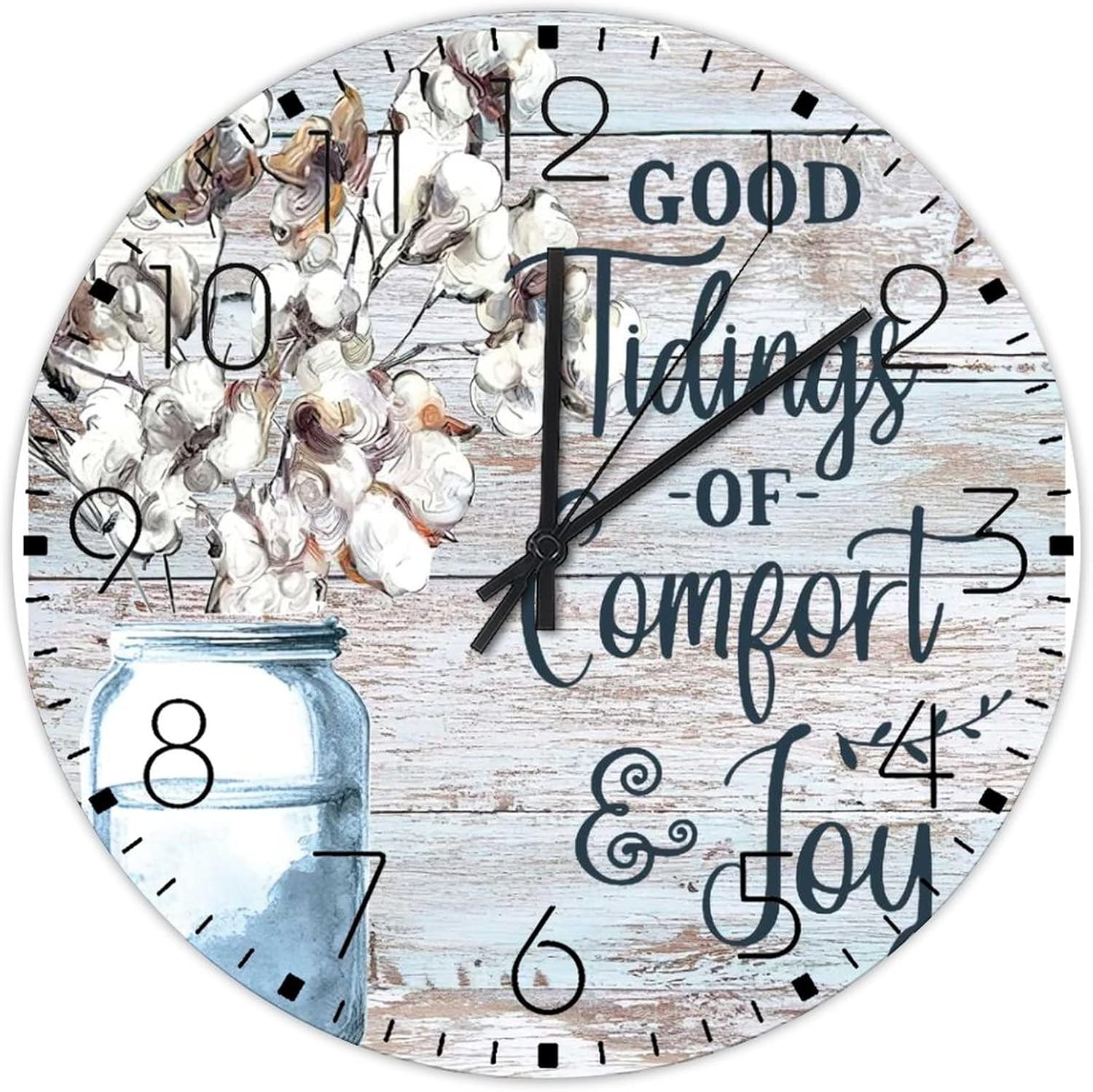 15x15 Inch Wood Wall Clocks Good Tidings of Comfort and Joy Home Decor for Bathroom Frameless Blossoms in Mason Jar Wall Clocks Double-Sided Round Wooden Wall Clock Vintage for Daycare New Home
