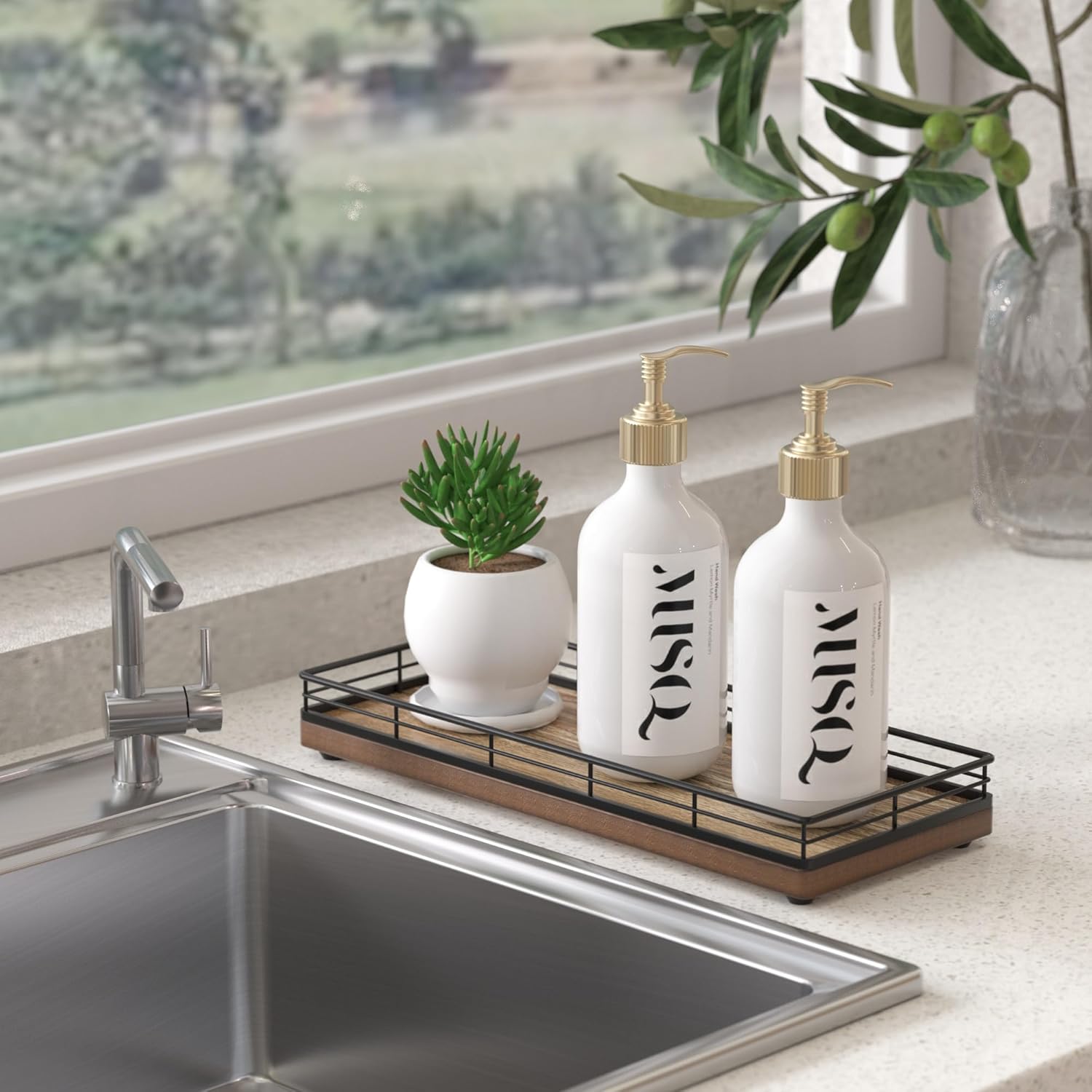 Acacia Wood Bathroom Vanity Tray, 11" L Small Countertop Tray for Dresser, Table, Kitchen Counter, Coffee Bar - Image 2