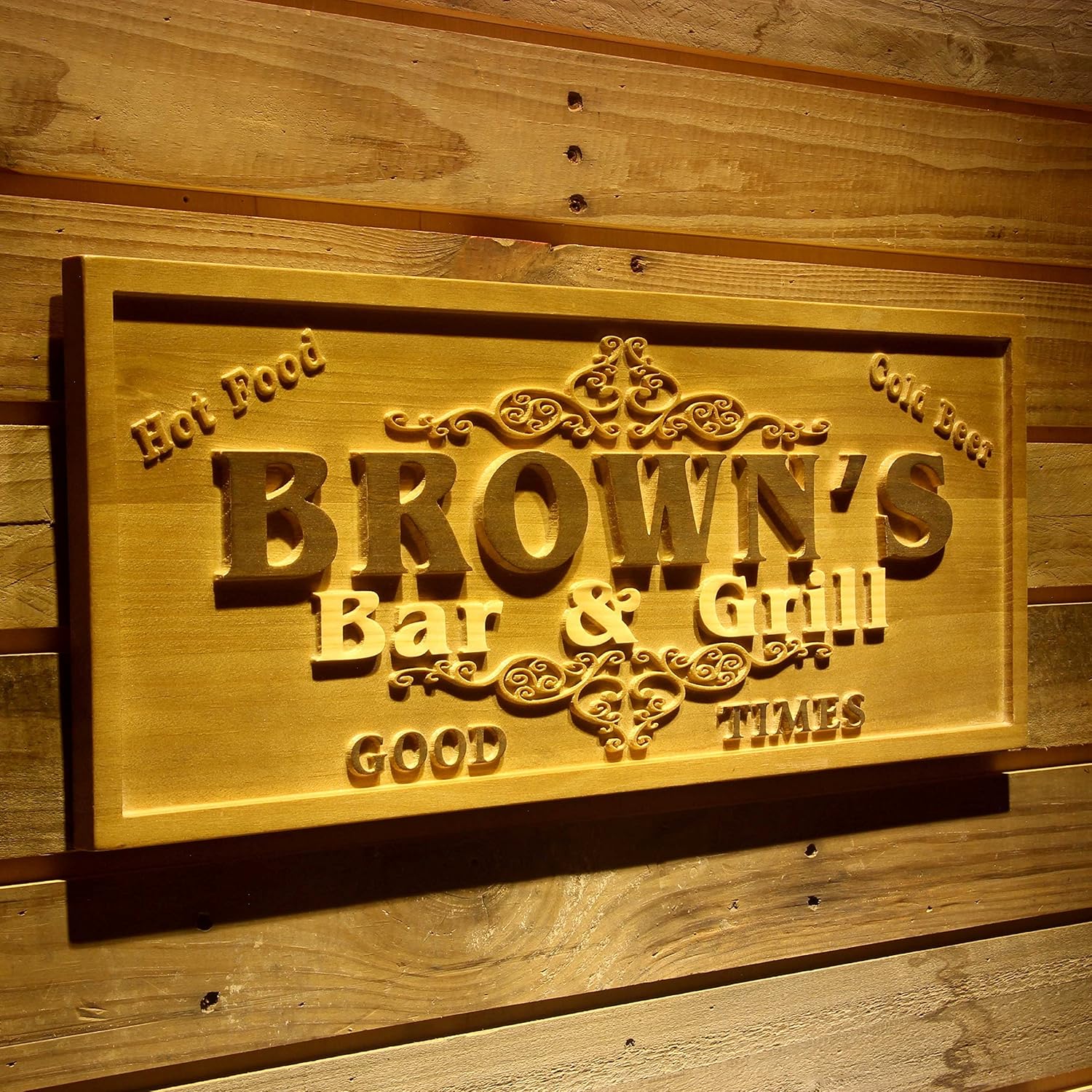 ADVPRO wpa0071 Name Personalized Bar & Grill Good Times Beer Wine Home Bar Décor 3D Engraved Wooden Sign - Large 26.75 x 10.75