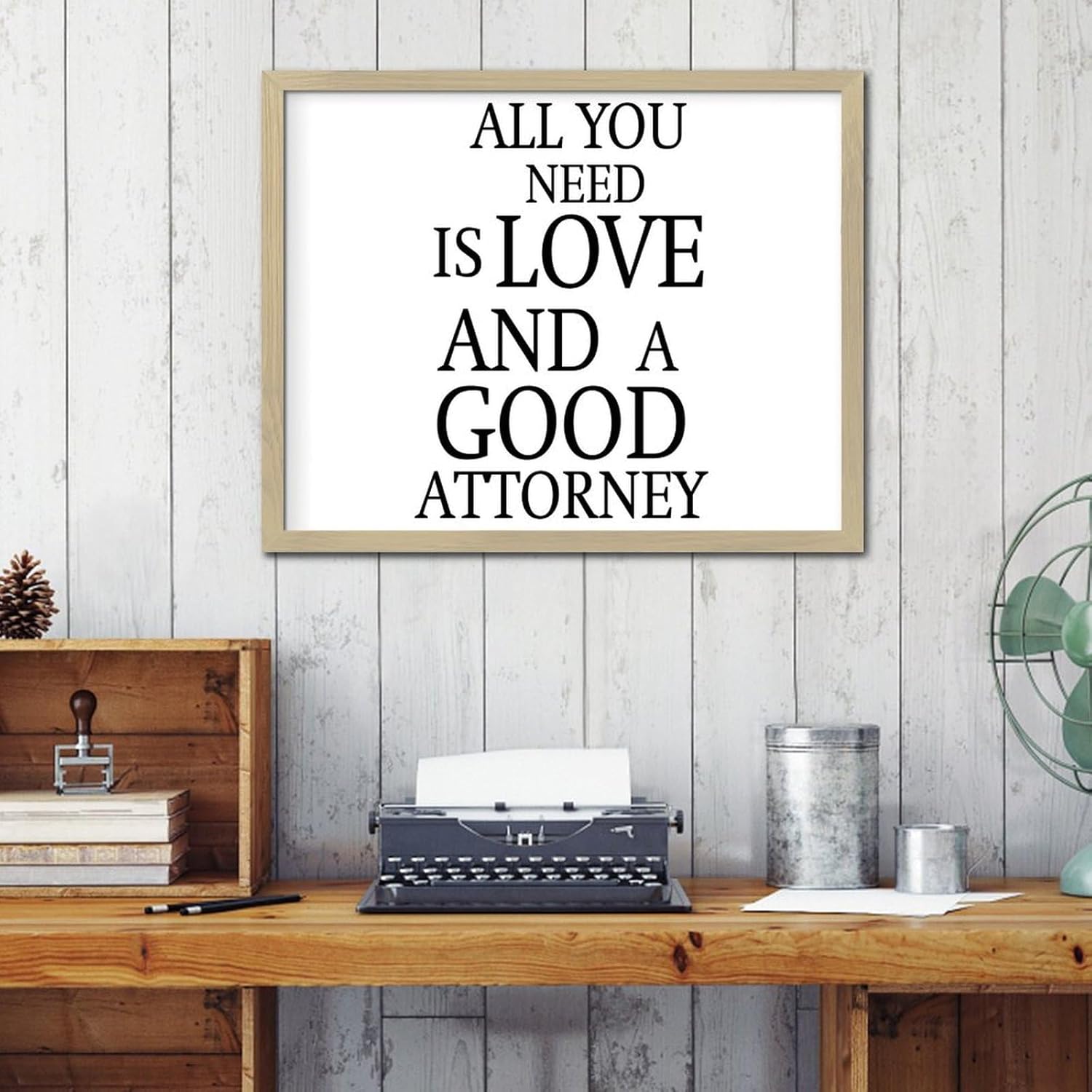 All You Need Is Love And A Good Attorney Wood Framed Wall Decor Sign Home Decoration Distressed Word Quotes Signs Positive Wooden Sign for Living Room Dinning Room Outdoor 16x20in