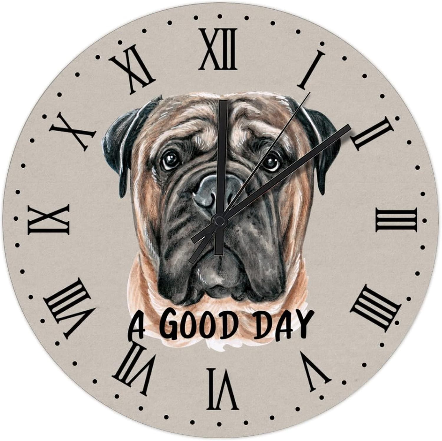 BESTORLOVE A Good Day Dog Wooden Clocks, Roman Numerals Silent Non-Ticking Wood Wall Clock, 15" x 15" Round Wall Clock Decor for Home Living Room Bedroom Office Ship from US