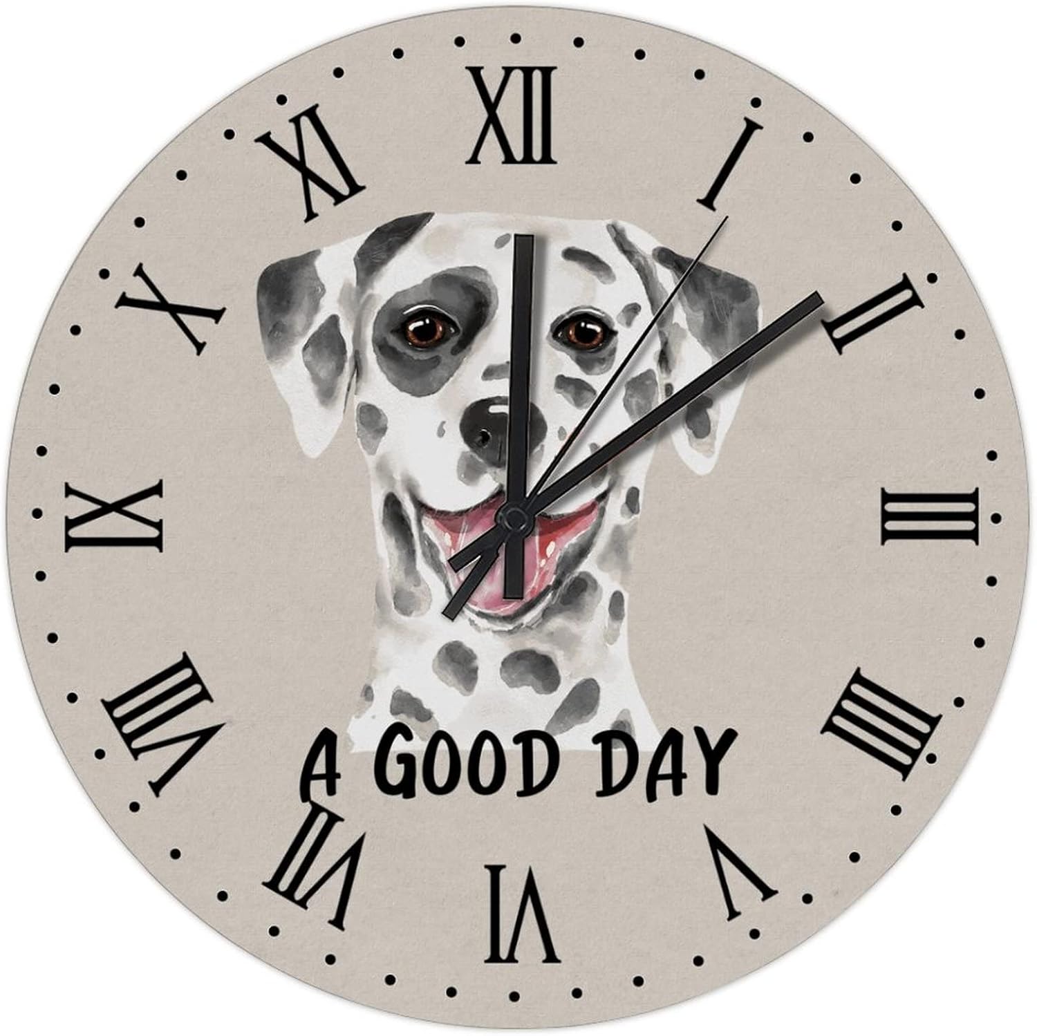 BESTORLOVE Animal Silent Non-Ticking Wood Wall Clock A Good Day Dog Wooden Clocks 15" x 15" Round Wall Clock Home Decor Art for Living Room Kitchen Bedroom Ship from US