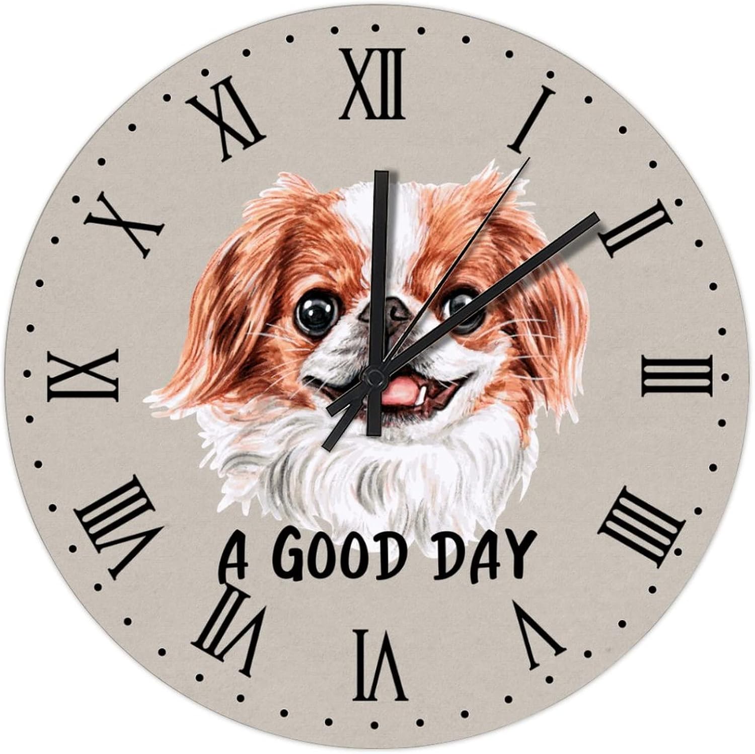 BESTORLOVE Animal Silent Non-Ticking Wood Wall Clock A Good Day Dog Wooden Clocks 15" x 15" Round Wall Clock Home Decor Art for Living Room Kitchen Bedroom Ship from US