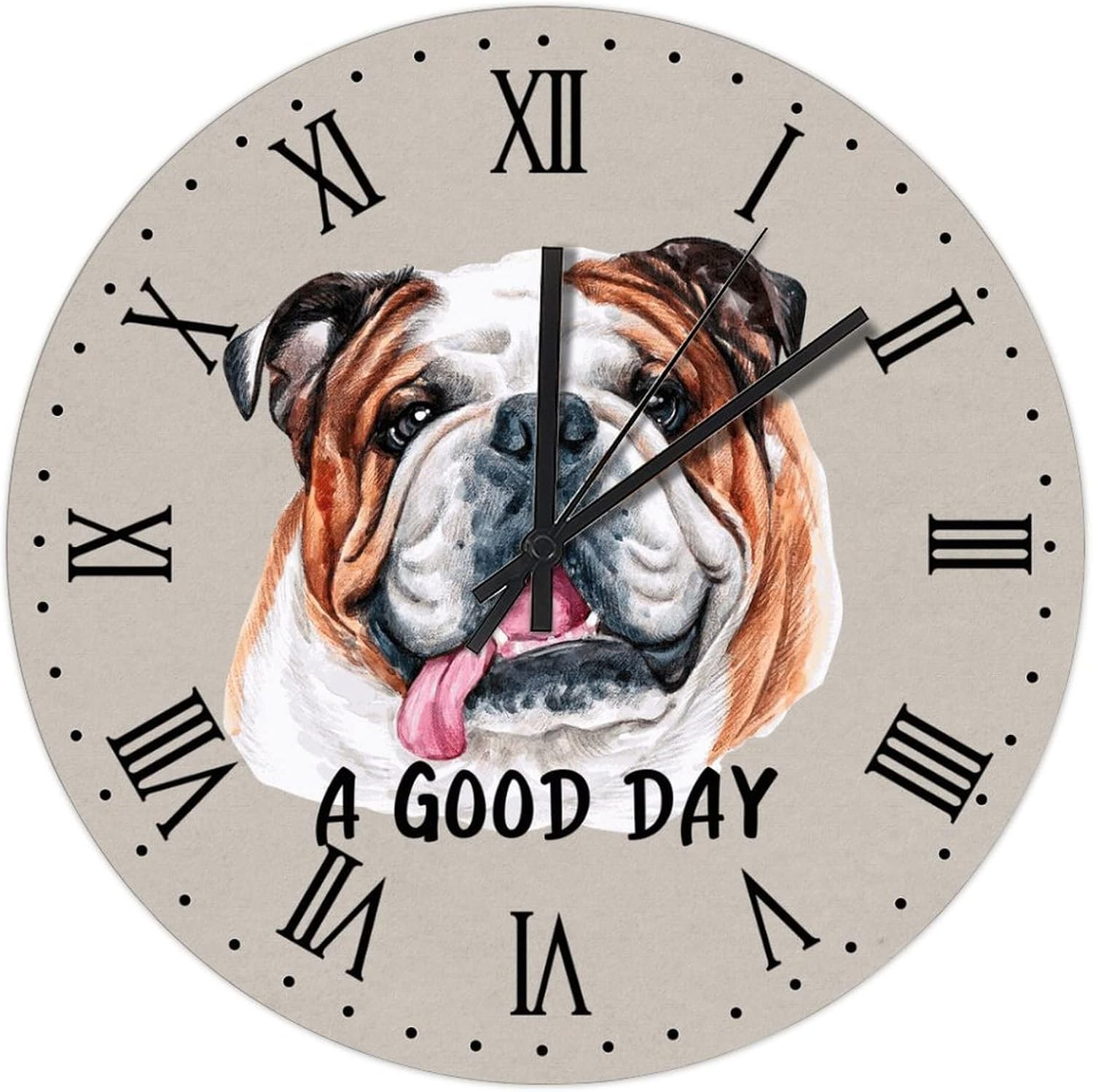 BESTORLOVE Animal Wooden Clocks A Good Day Dog Wood Wall Clock Silent Non-Ticking 15" x 15" Round Wall Clock Home Decor Art for Living Room Kitchen Bedroom Ship from US