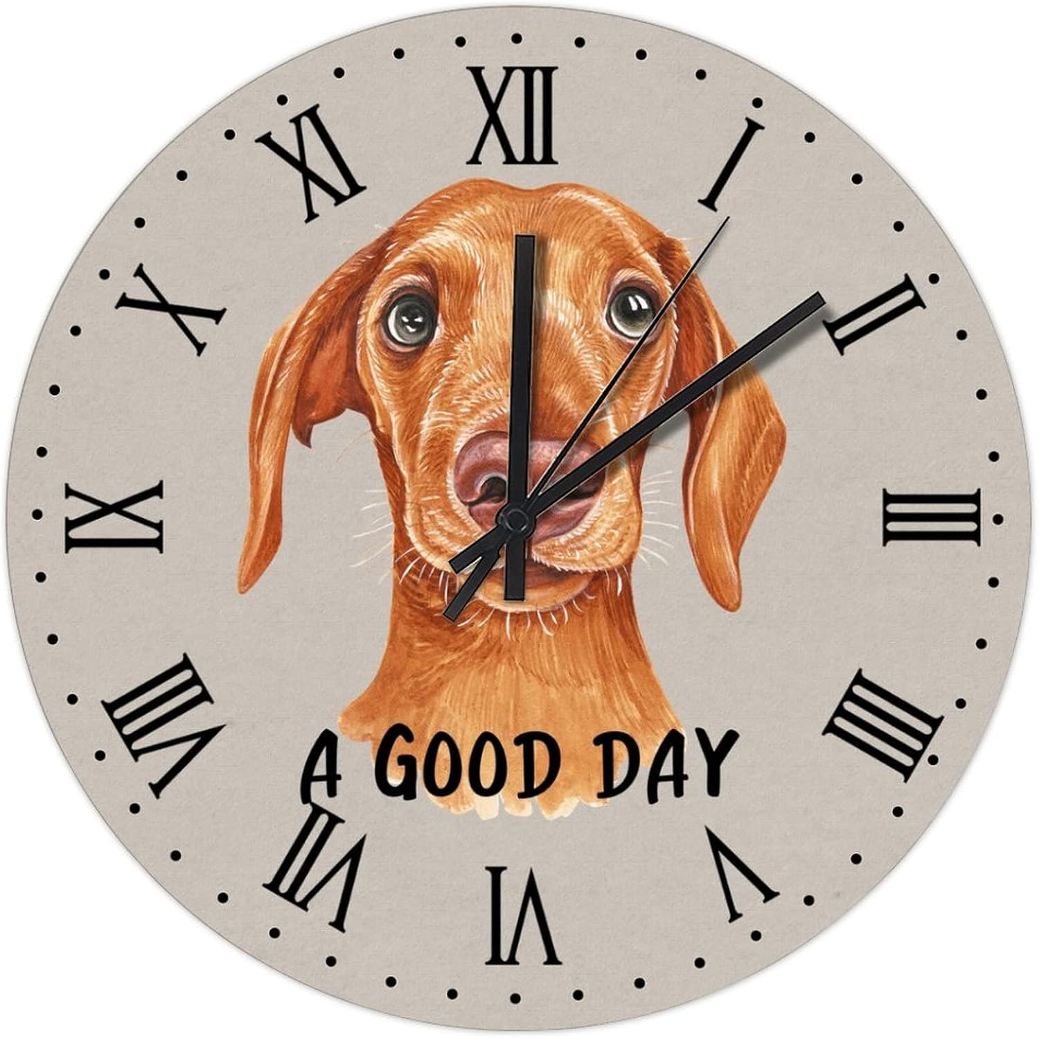 BESTORLOVE Custom Silent Non-Ticking Wood Wall Clock A Good Day Dog Wooden Clocks 15" x 15" Round Wall Clock for Living Room Bedroom Kitchen Home Decorations Ship from US