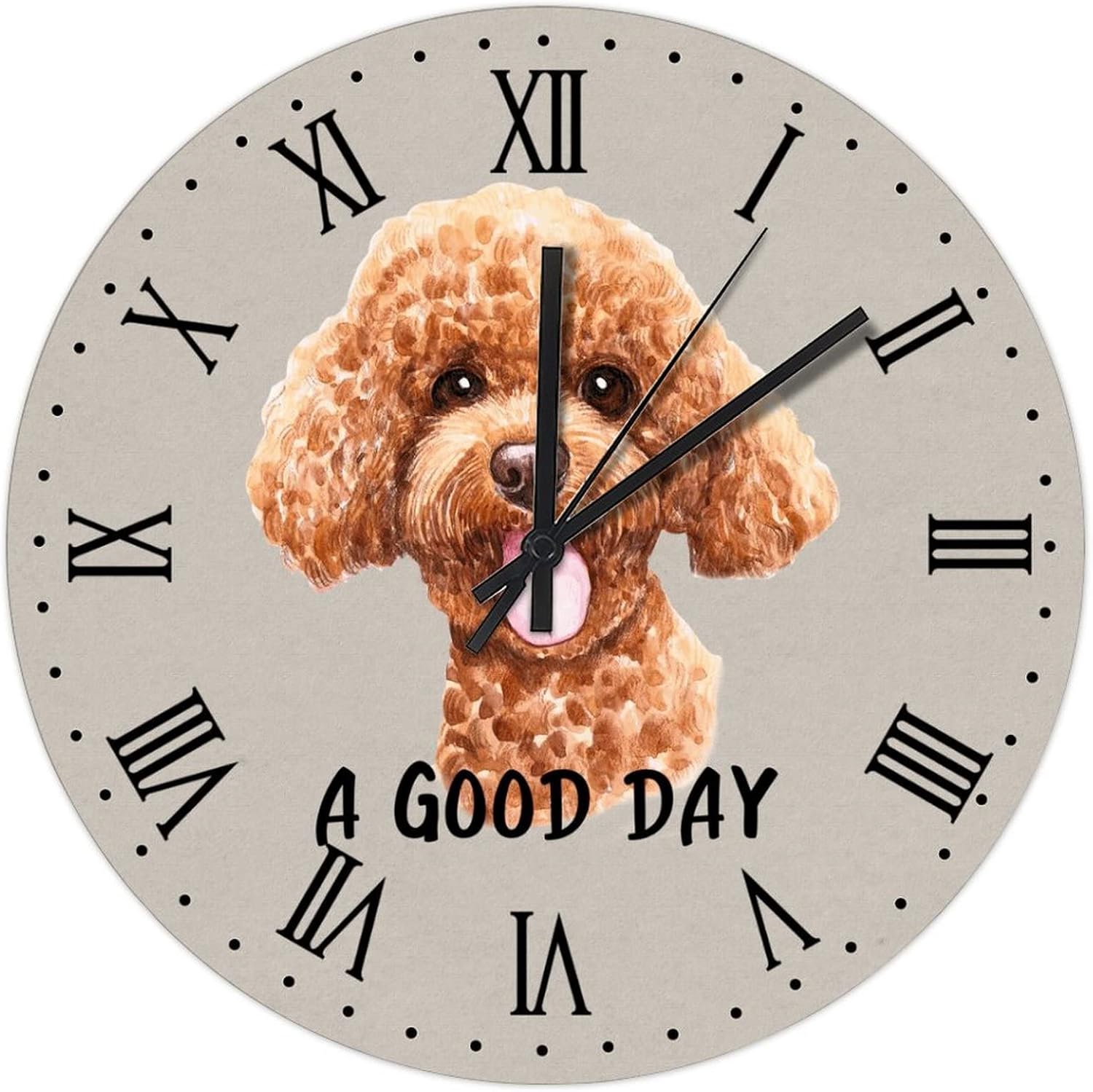 BESTORLOVE Customize Silent Non-Ticking Wood Wall Clock A Good Day Dog Wooden Clocks 15" x 15" Round Wall Clock for Living Room Bedroom Home Decorations Ship from US