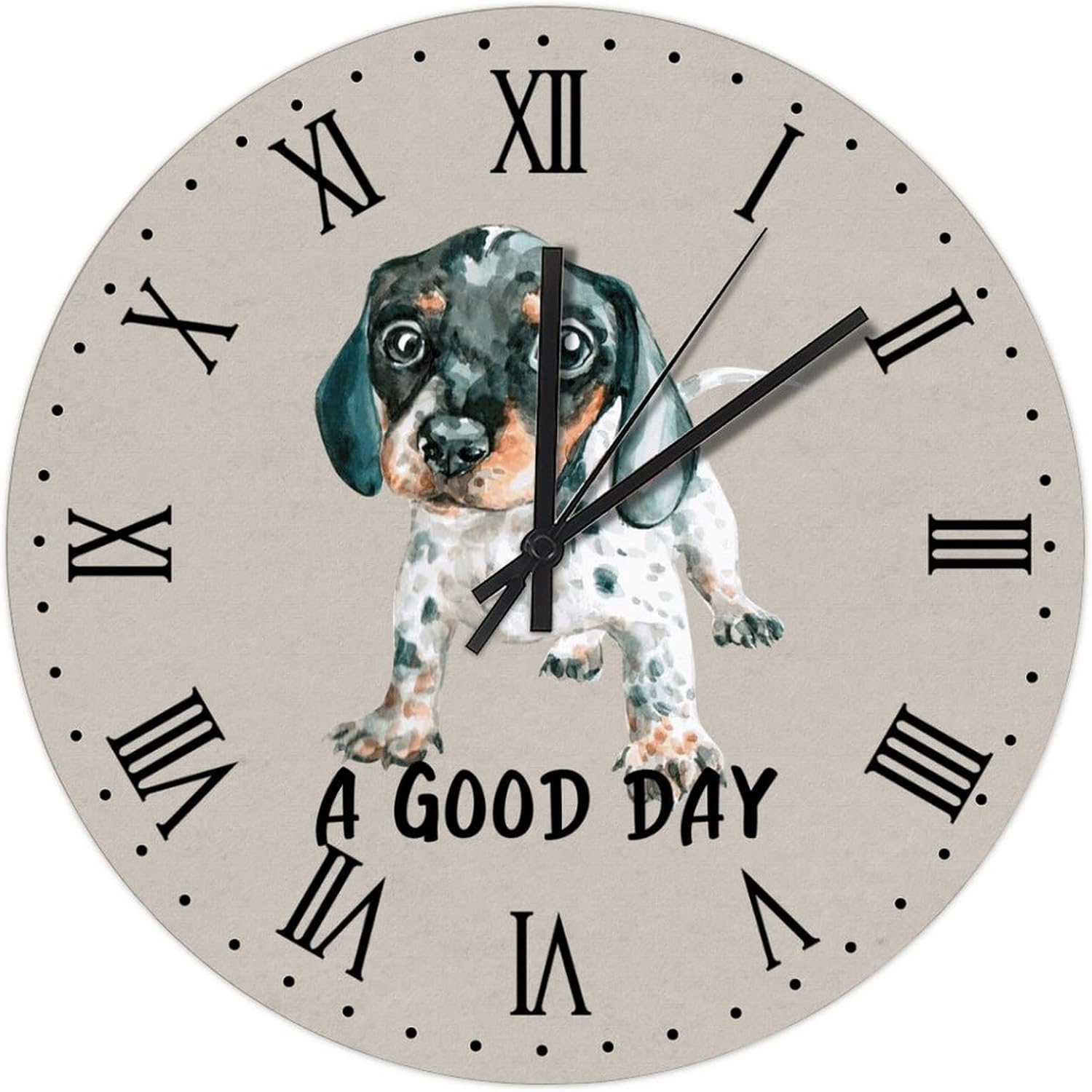 BESTORLOVE Dog Print Silent Non-Ticking Wood Wall Clock A Good Day Dog Wooden Clocks 15" x 15" Round Wall Clock Home Decor Art for Living Room Kitchen Bedroom Ship from US