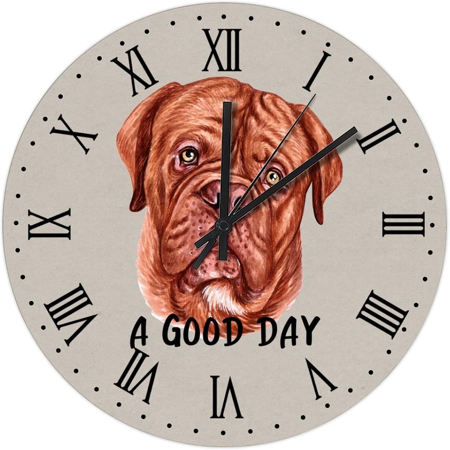 BESTORLOVE Dog Silent Non-Ticking Wood Wall Clock A Good Day Dog Wooden Clocks 15" x 15" Round Wall Clock Decor for Home Living Room Bedroom Office Ship from US