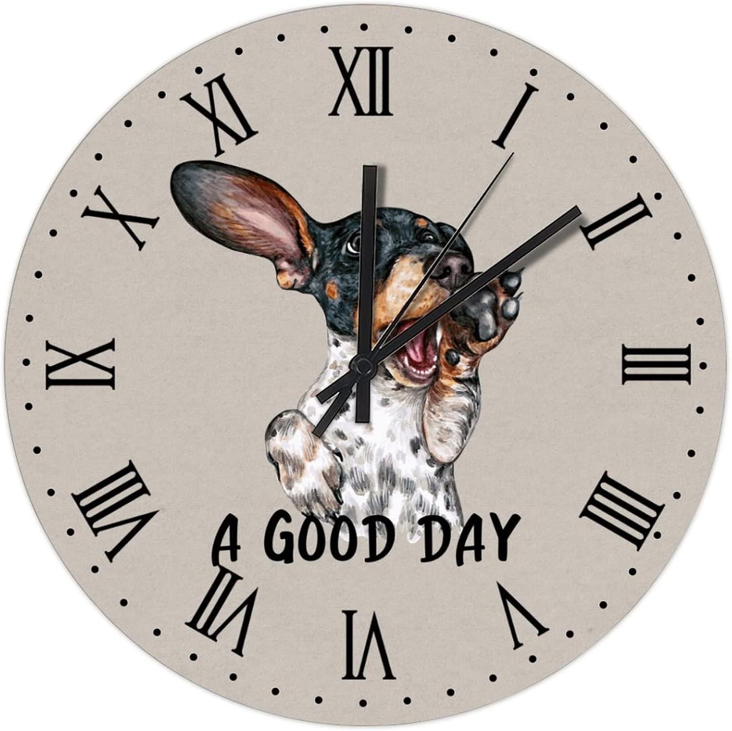 BESTORLOVE Dog Wooden Clocks A Good Day Dog Wood Wall Clock Silent Non-Ticking 15" x 15" Round Wall Clock Decor for Home Living Room Bedroom Office Ship from US