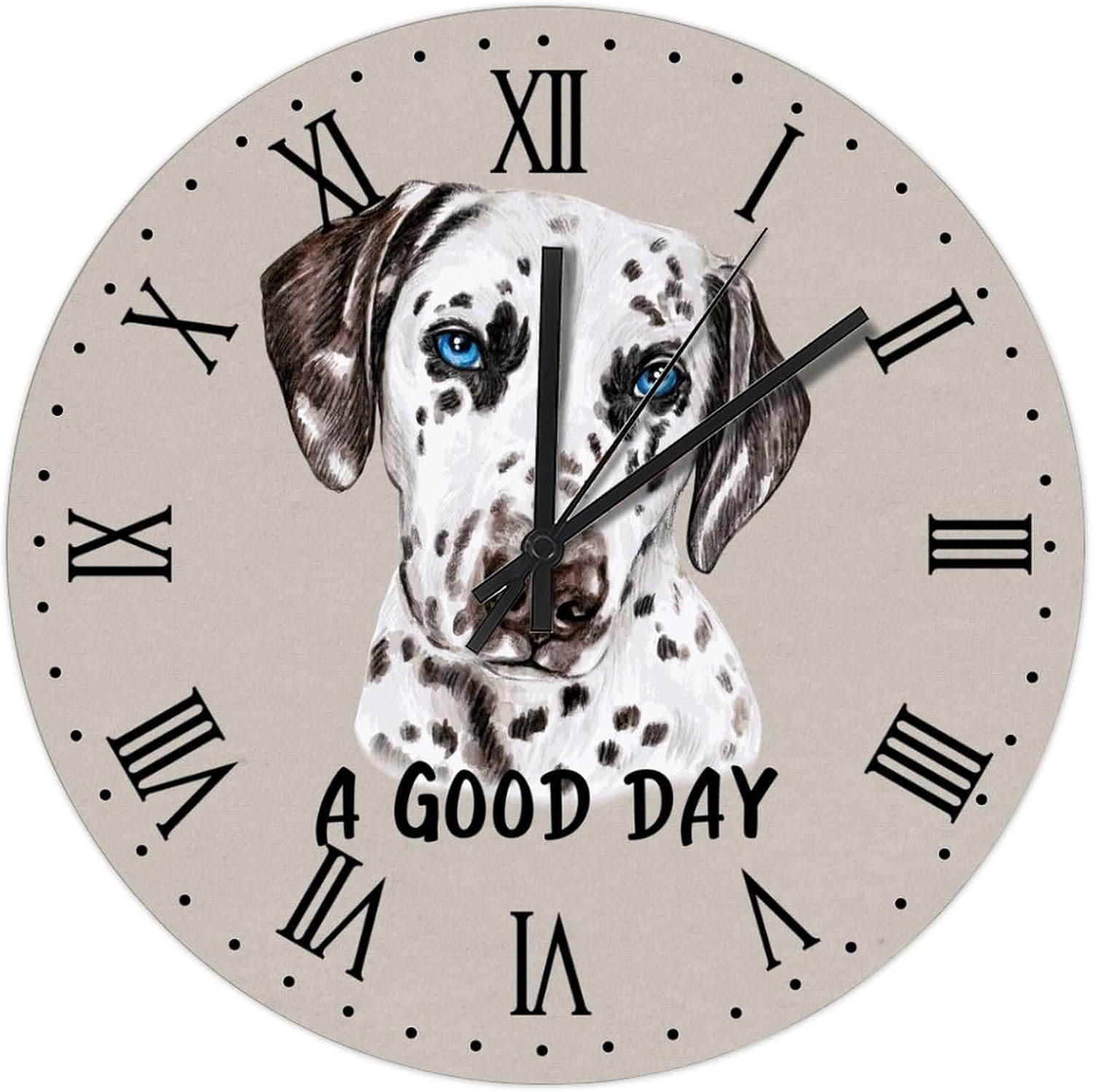 BESTORLOVE Funny Silent Non-Ticking Wood Wall Clock A Good Day Dog Wooden Clocks 15" x 15" Round Wall Clock Home Decor Art for Living Room Kitchen Bedroom Ship from US