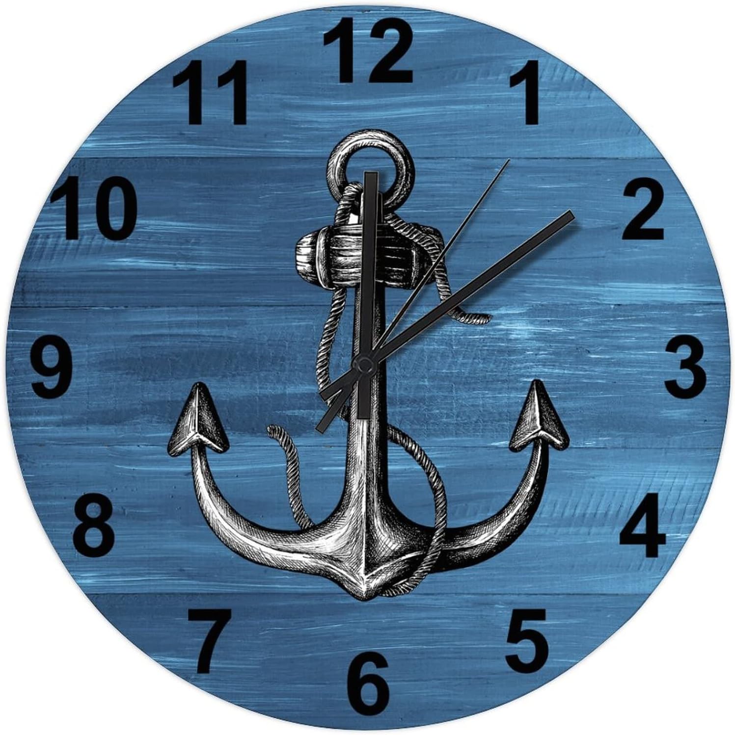 BESTORLOVE Good Silent Non-Ticking Wood Wall Clock Nautical Wooden Clocks 12" x 12" Round Wall Clock Decor for Home Living Room Bedroom Office Ship from US