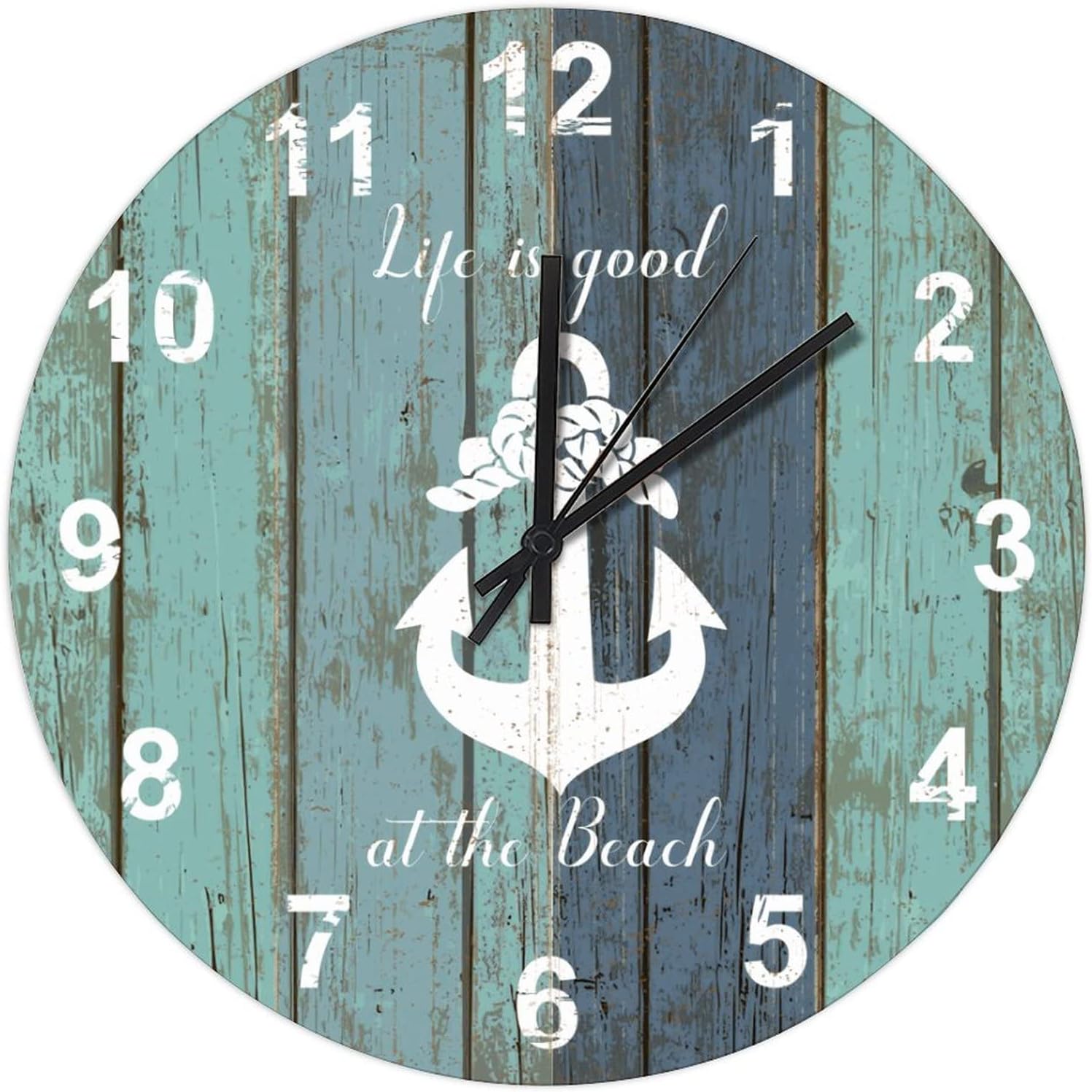 BESTORLOVE Good Silent Non-Ticking Wood Wall Clock Nautical Wooden Clocks 12" x 12" Round Wall Clock for Living Room Bedroom Home Decorations Ship from US