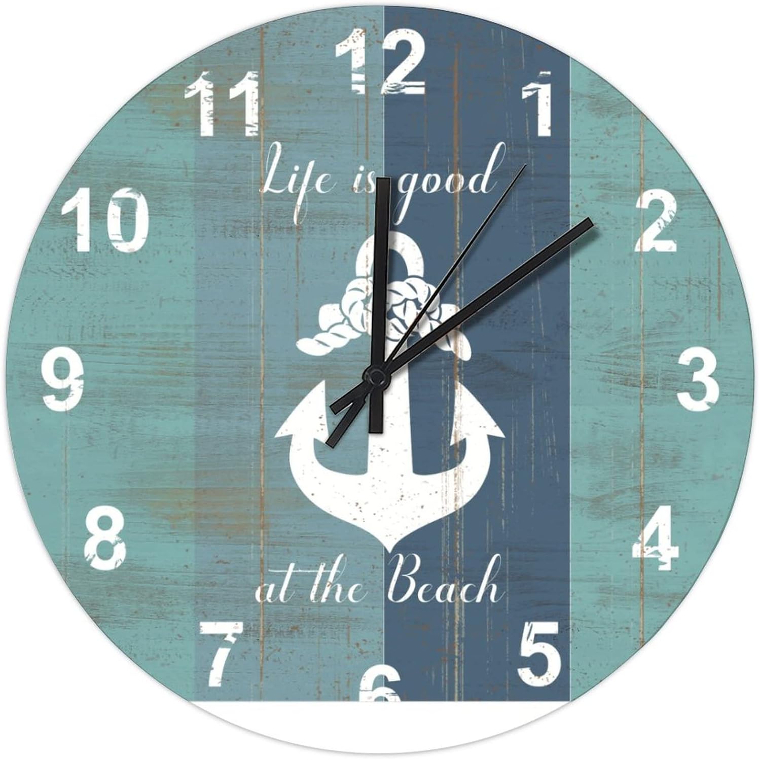 BESTORLOVE Good Silent Non-Ticking Wood Wall Clock Nautical Wooden Clocks 12" x 12" Round Wall Clock for Living Room Bedroom Kitchen Home Decorations Ship from US