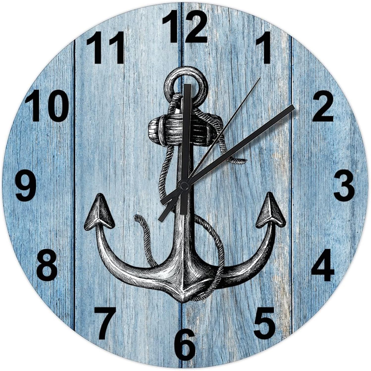 BESTORLOVE Good Silent Non-Ticking Wood Wall Clock Nautical Wooden Clocks 15" x 15" Round Wall Clock for Living Room Bedroom Kitchen Home Decorations Ship from US