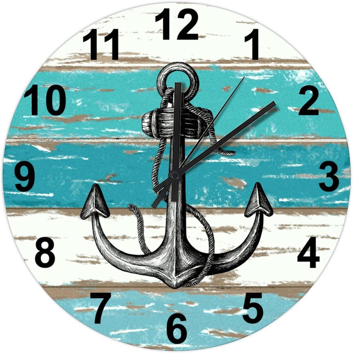 BESTORLOVE Good Wood Wall Clock Nautical Round Wall Clock Silent Non-Ticking 12" x 12" Wooden Clocks Decor for Home Living Room Bedroom Office Ship from US