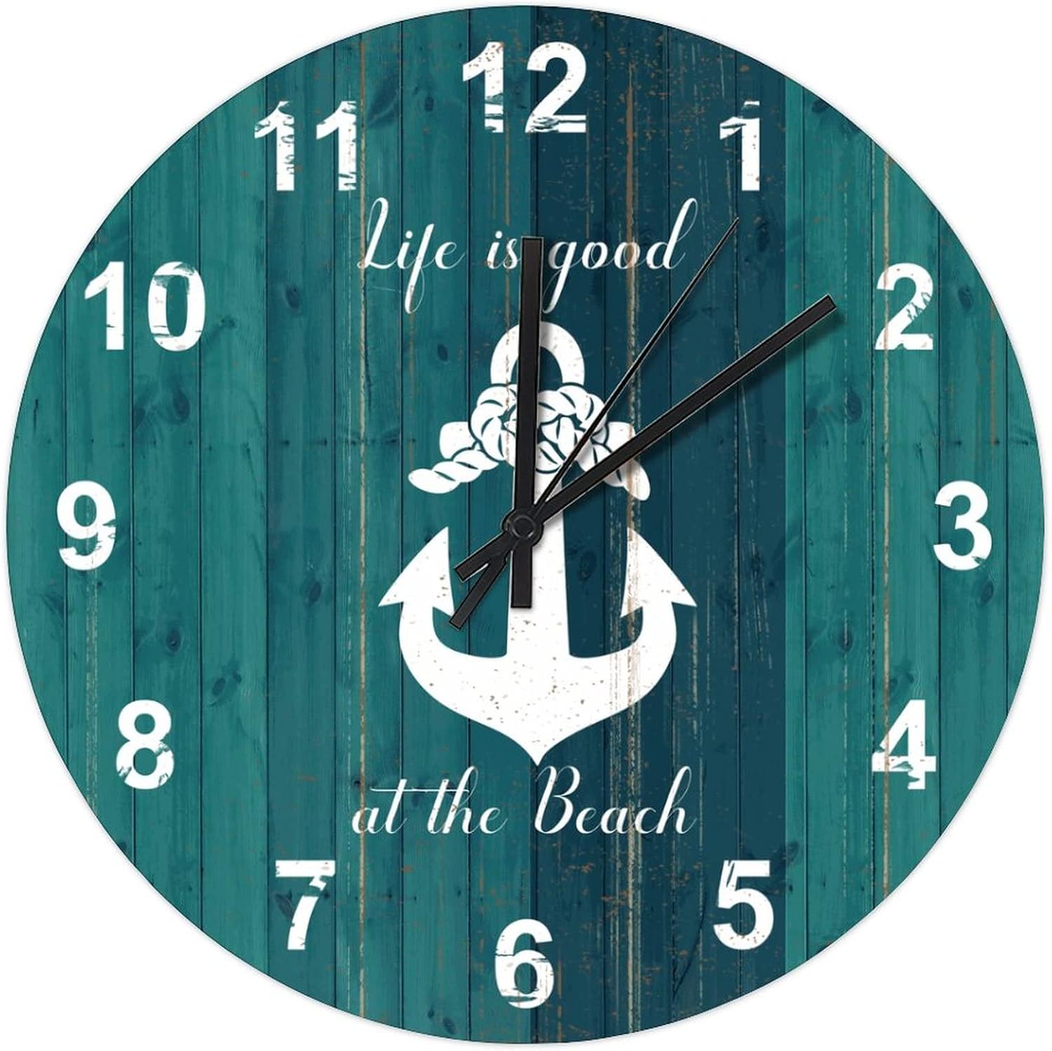 BESTORLOVE Good Wood Wall Clock Nautical Round Wall Clock Silent Non-Ticking 15" x 15" Wooden Clocks for Living Room Bedroom Home Decorations Ship from US