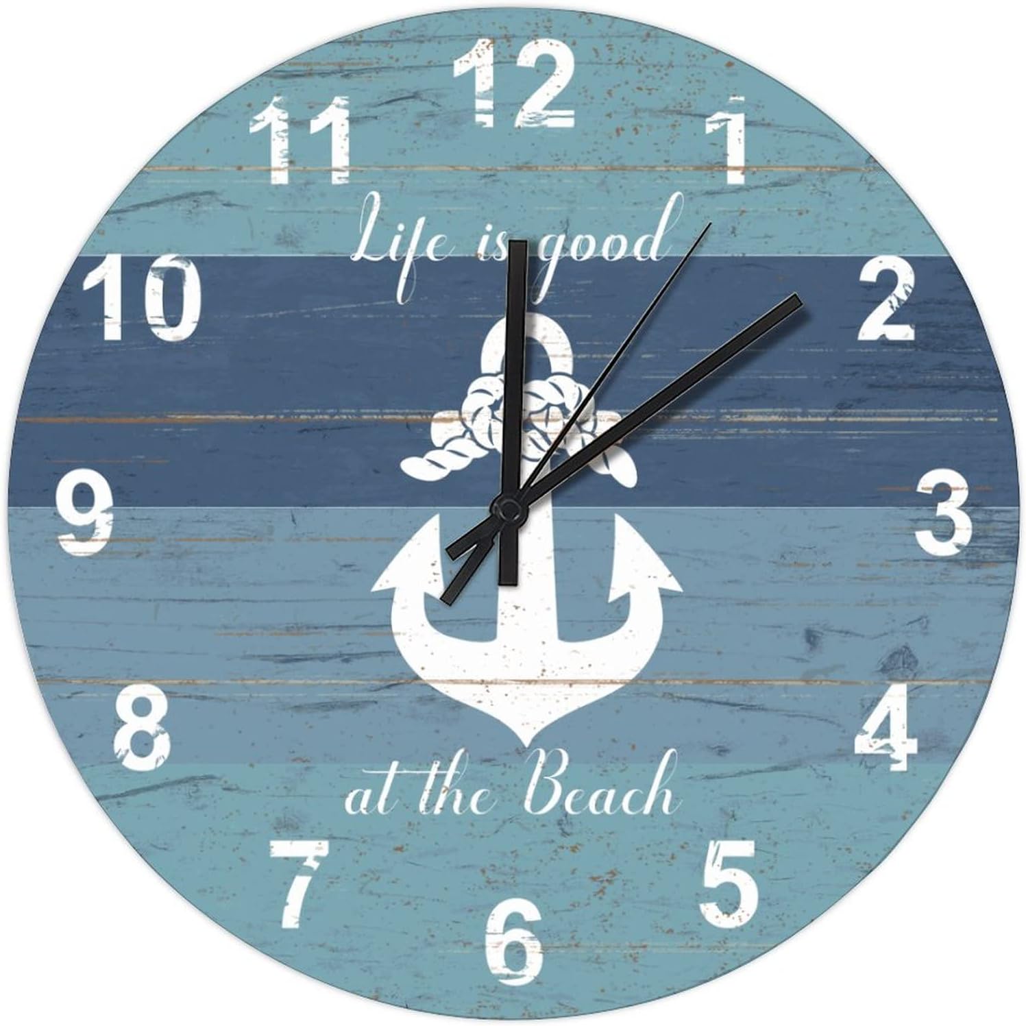 BESTORLOVE Good Wooden Clocks Nautical Wood Wall Clock Silent Non-Ticking 12" x 12" Round Wall Clock for Living Room Bedroom Kitchen Home Decorations Ship from US