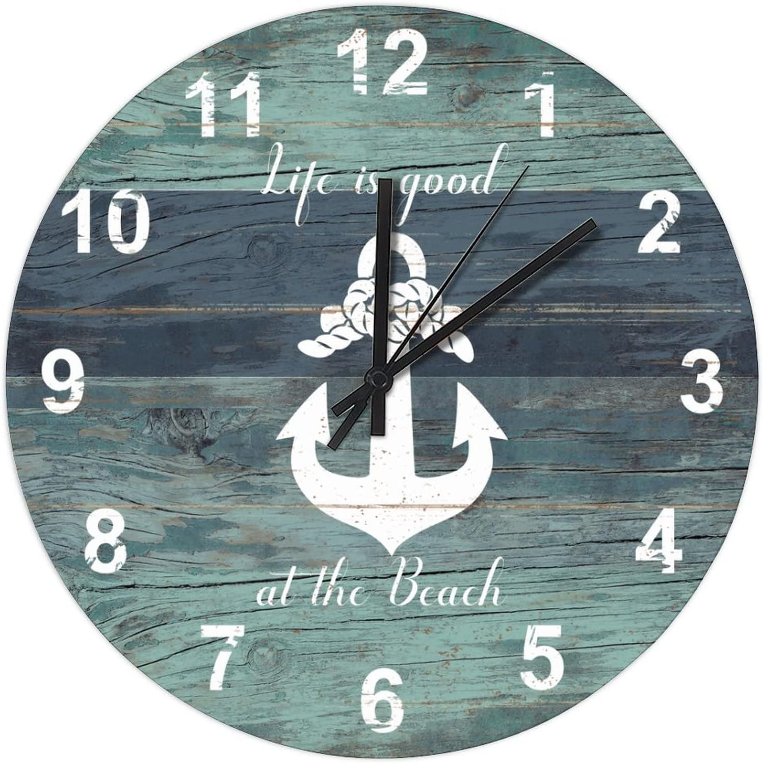 BESTORLOVE Nautical Wooden Clocks, Good Silent Non-Ticking Wood Wall Clock, 12" x 12" Round Wall Clock for Living Room Bedroom Kitchen Home Decorations Ship from US