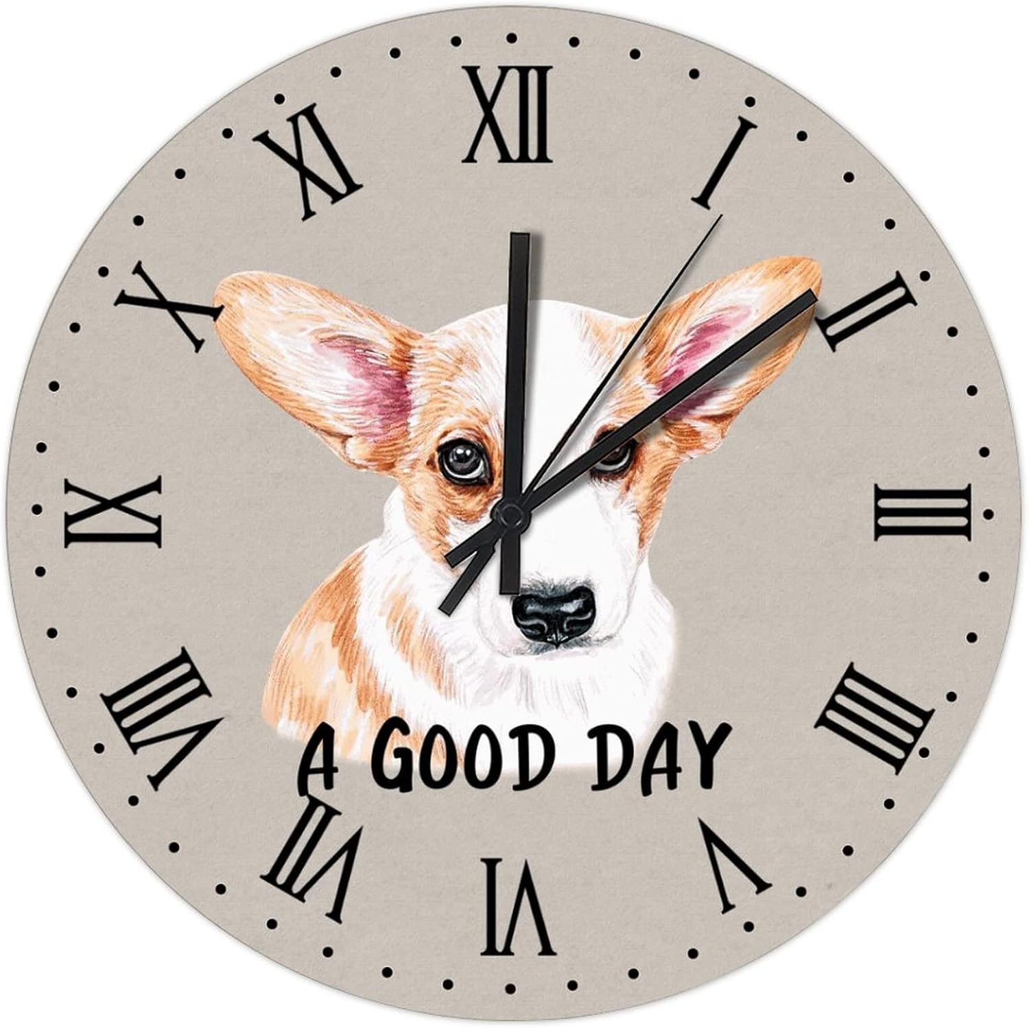 BESTORLOVE Pet Face Silent Non-Ticking Wood Wall Clock A Good Day Dog Wooden Clocks 15" x 15" Round Wall Clock for Living Room Bedroom Home Decorations Ship from US