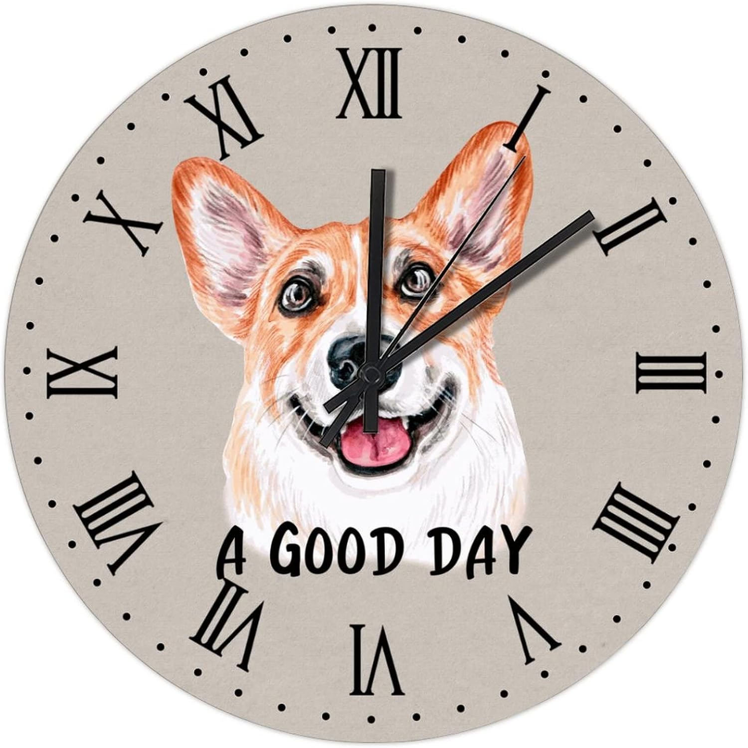 BESTORLOVE Pet Face Wood Wall Clock A Good Day Dog Round Wall Clock Silent Non-Ticking 15" x 15" Wooden Clocks for Living Room Bedroom Kitchen Home Decorations Ship from US