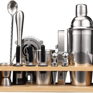 Cocktail Making Set, 14 Pcs Cocktail Shaker Set Stainless Steel Bar Tool Set Bartender Kit with Wooden Display Stand Home Essentials Good wine with beauty device