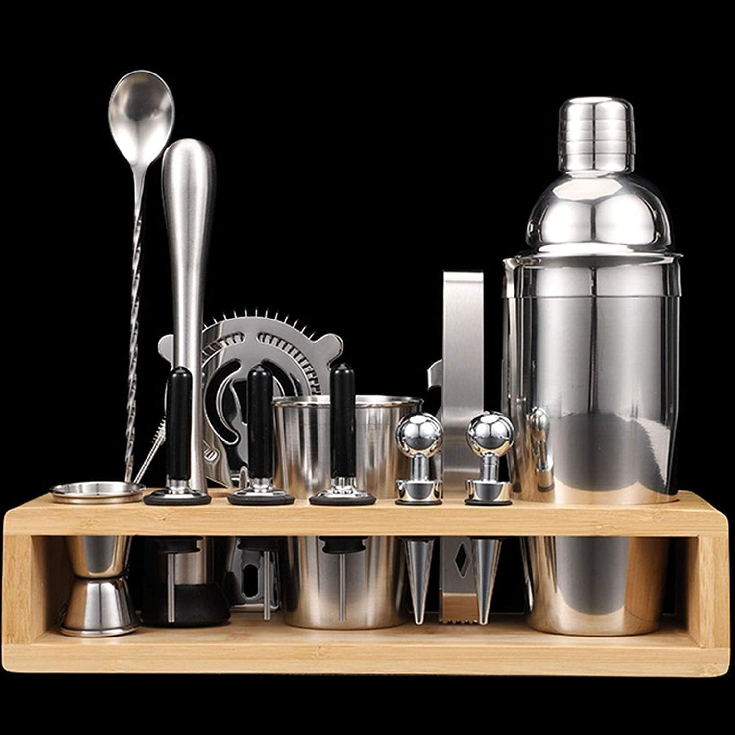 Cocktail Making Set, 14 Pcs Cocktail Shaker Set Stainless Steel Bar Tool Set Bartender Kit with Wooden Display Stand Home Essentials Good wine with beauty device - Image 4