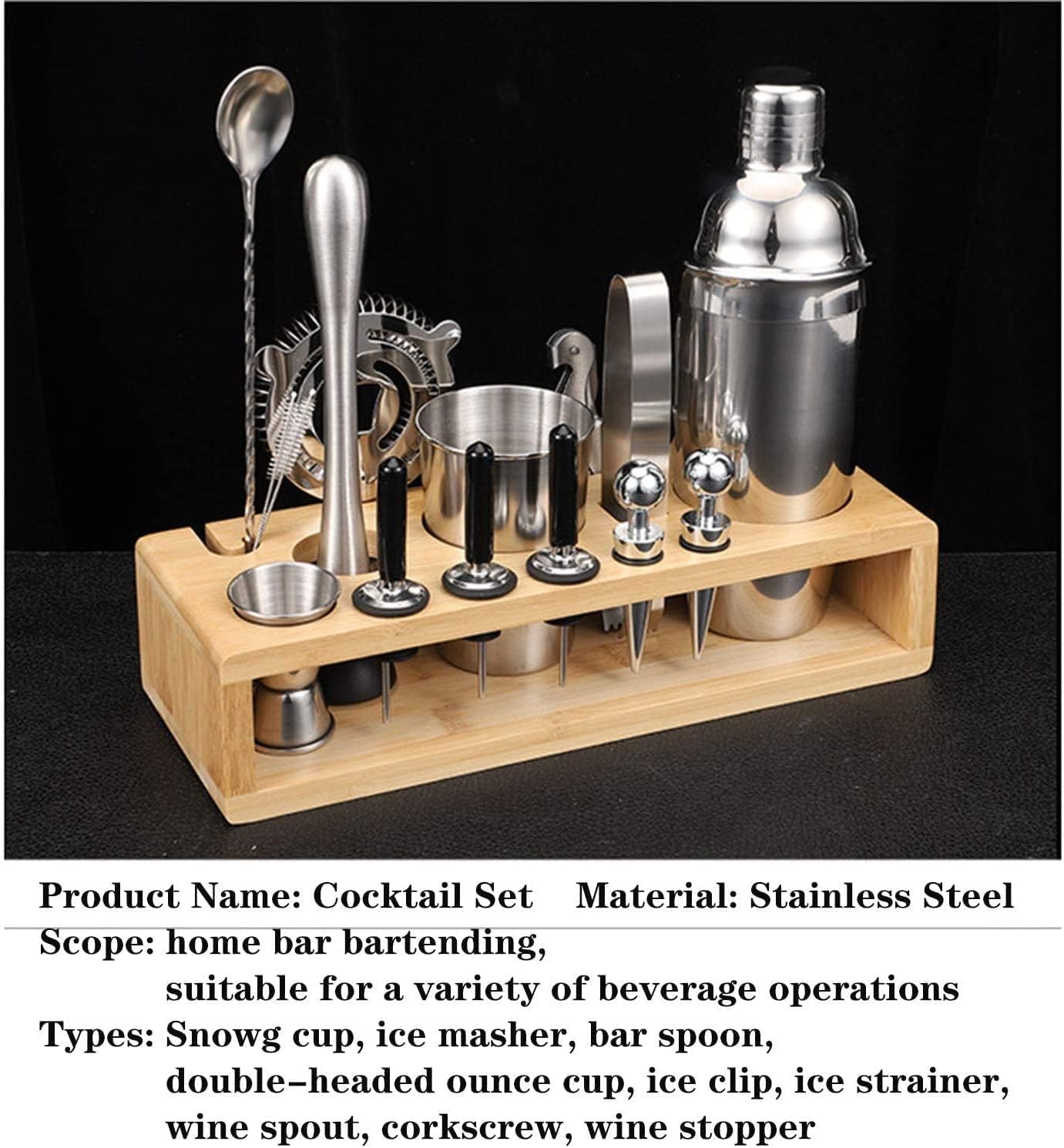Cocktail Making Set, 14 Pcs Cocktail Shaker Set Stainless Steel Bar Tool Set Bartender Kit with Wooden Display Stand Home Essentials Good wine with beauty device - Image 8