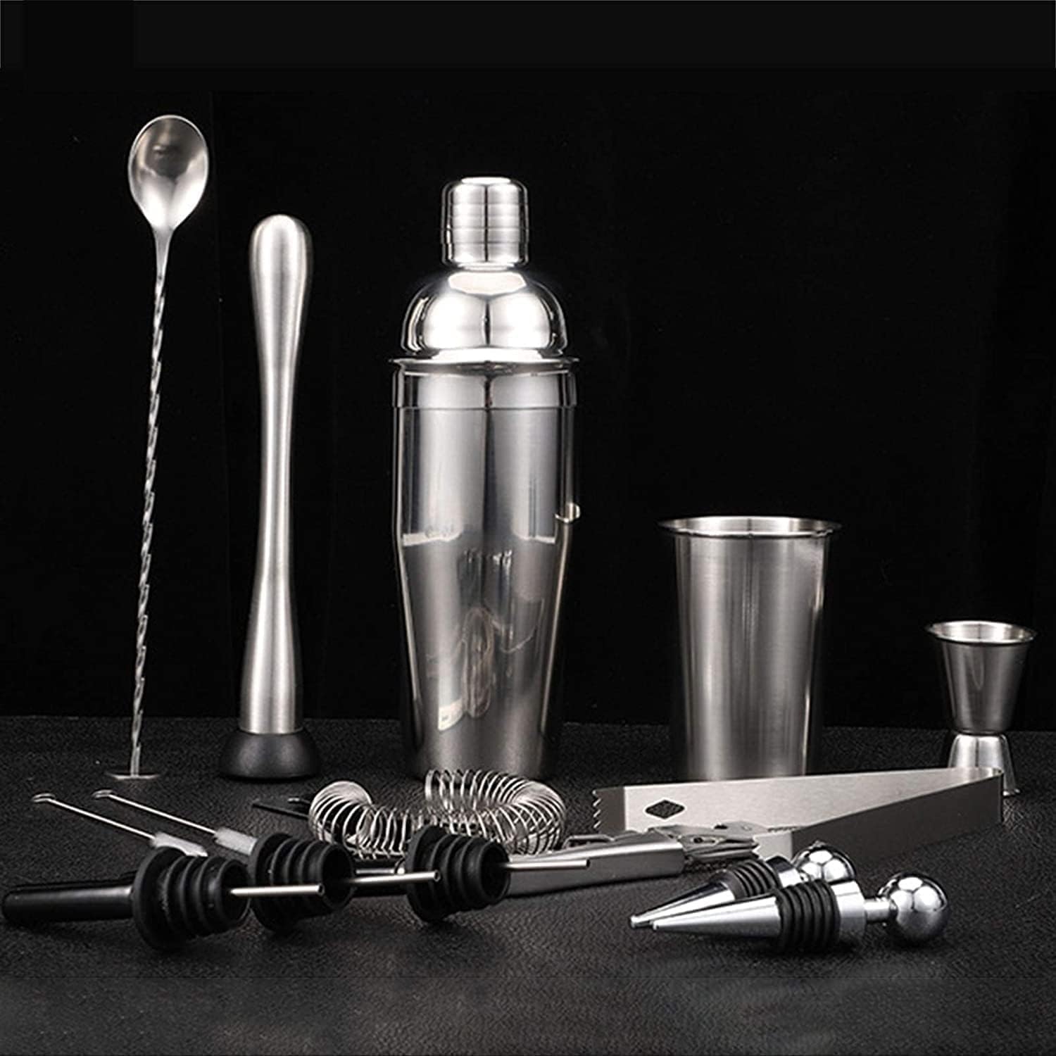 Cocktail Making Set, 14 Pcs Cocktail Shaker Set Stainless Steel Bar Tool Set Bartender Kit with Wooden Display Stand Home Essentials Good wine with beauty device - Image 6
