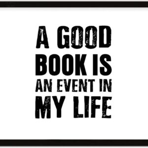 COCOKEN A Good Book is an Event in My Life Wooden Plaque with Frame, Motivational Quotes Sign Wood Framed, 16" x 20" Funny Printed Hanging Wall Art Decor for Home Living Room Bedroom
