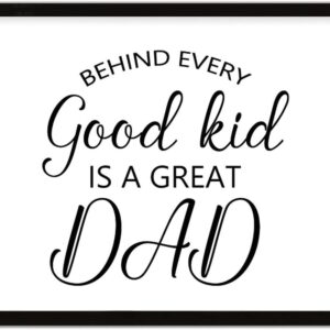 COCOKEN Behind Every Good Kid is A Great Dad Wooden Plaque with Frame Silhouette Inspirational Quotes Sign Wood Framed 16" X 20" Inspirational Printed Wall Art Decor for Home Living Room Bedroom
