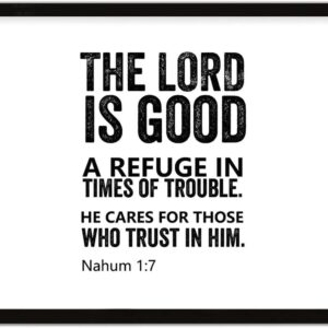 COCOKEN The Lord is Good, A Refuge in Times of Trouble Sign Wood Framed Inspirational Quotes Wooden Plaque with Frame 16" x 20" Life Style Printed Hanging Wall Art Decor for Home Living Room Bedroom