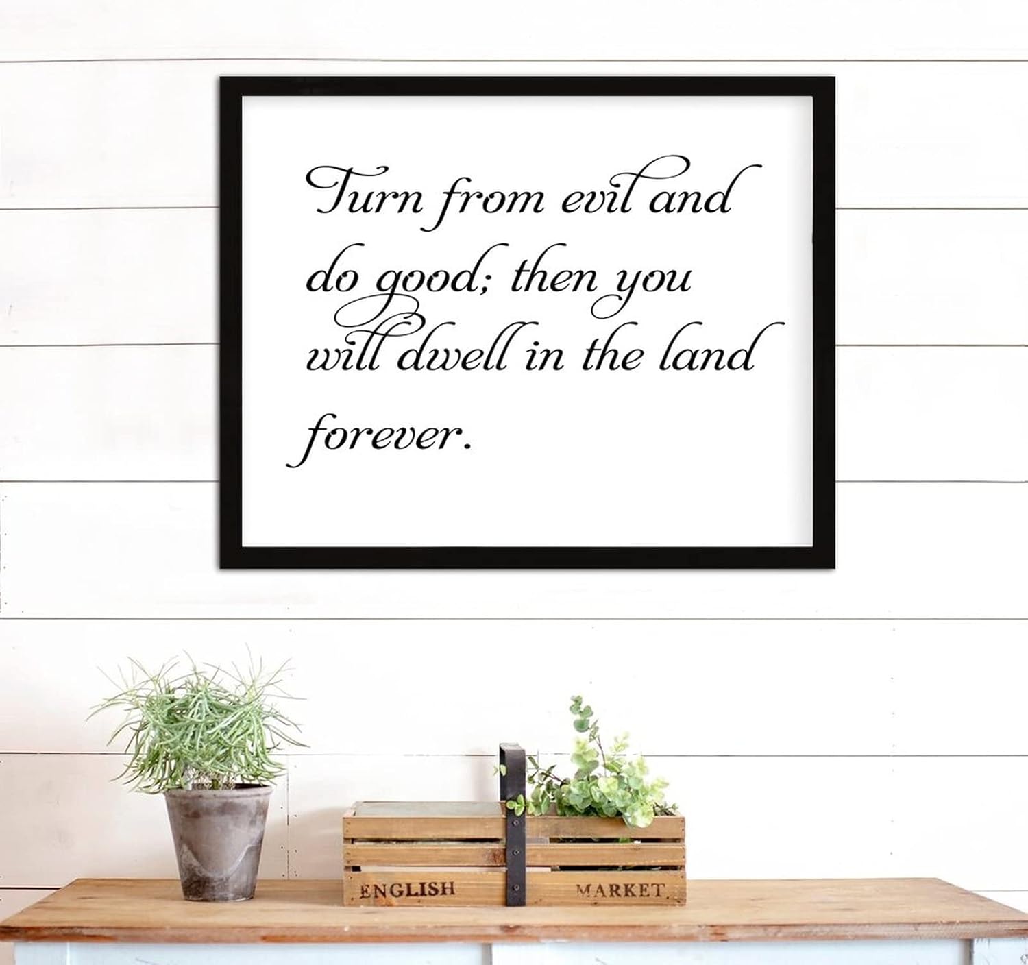 COCOKEN Turn from Evil and Do Good Then You Will Dwell in The Land Forever Wooden Plaque with Frame, Saying Sign Wood Framed, 16" x 20" Elegant Printed Hanging Wall Art for Home Bedroom Farmhouse - Image 7