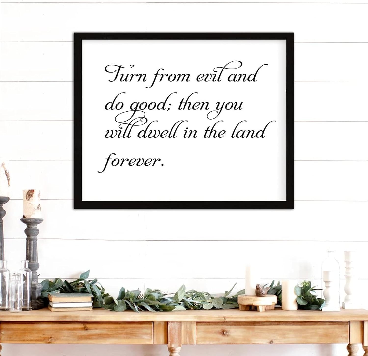COCOKEN Turn from Evil and Do Good Then You Will Dwell in The Land Forever Wooden Plaque with Frame, Saying Sign Wood Framed, 16" x 20" Elegant Printed Hanging Wall Art for Home Bedroom Farmhouse - Image 3