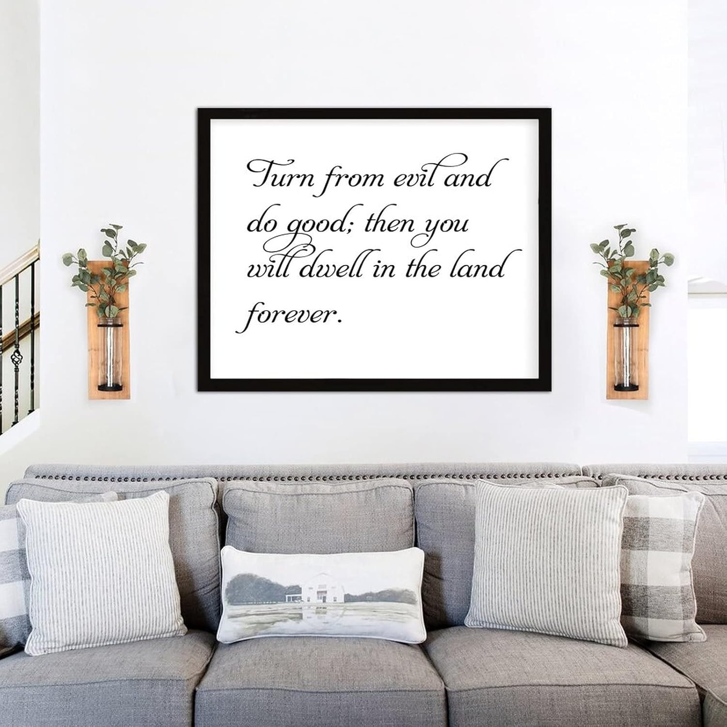 COCOKEN Turn from Evil and Do Good Then You Will Dwell in The Land Forever Wooden Plaque with Frame, Saying Sign Wood Framed, 16" x 20" Elegant Printed Hanging Wall Art for Home Bedroom Farmhouse - Image 6