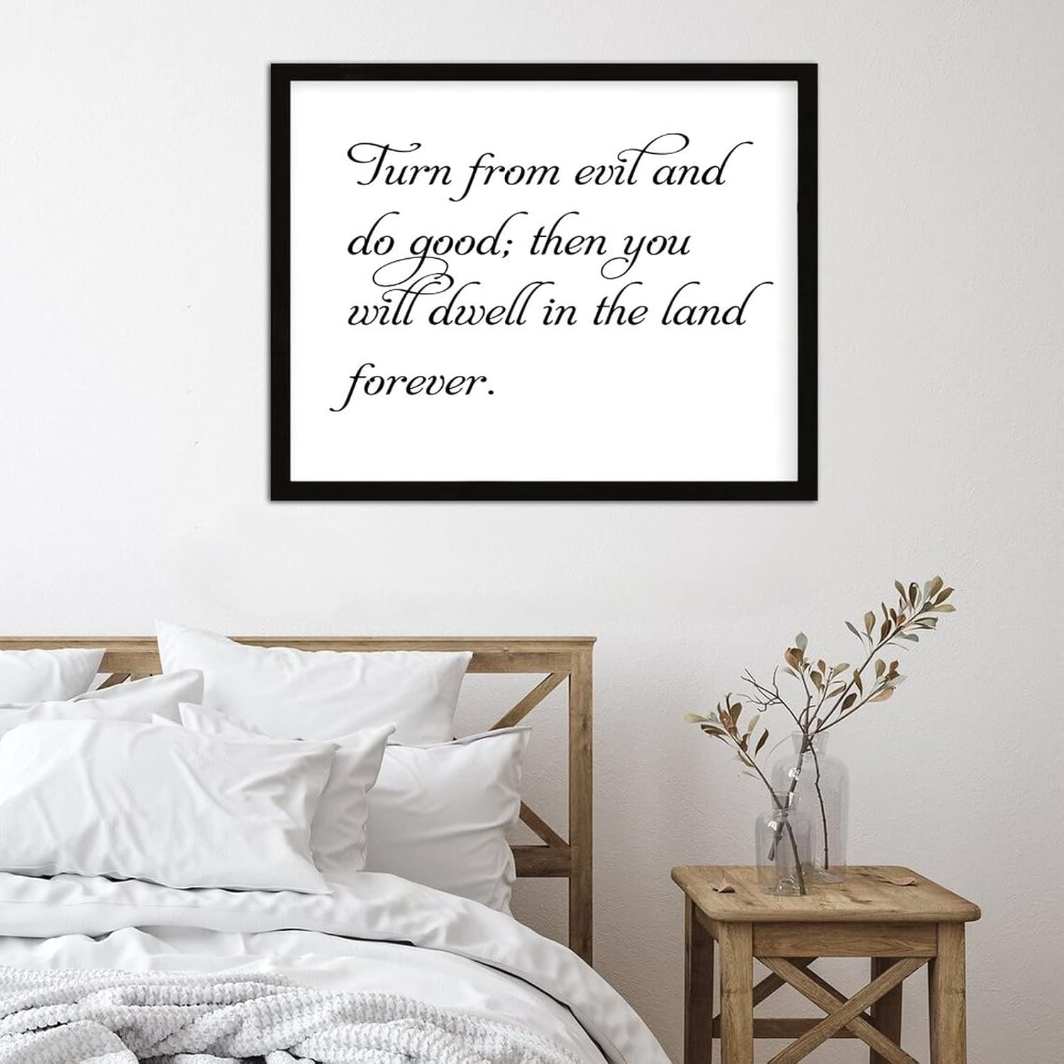 COCOKEN Turn from Evil and Do Good Then You Will Dwell in The Land Forever Wooden Plaque with Frame, Saying Sign Wood Framed, 16" x 20" Elegant Printed Hanging Wall Art for Home Bedroom Farmhouse - Image 4