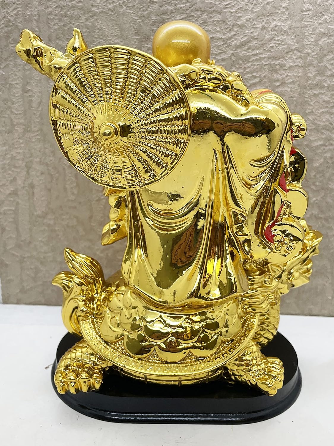 Exclusive Polyresin Medium Size Happy Man with Turtle On Wooden Base for Money, Wealth & Good Luck, Decorative Idol Statue Showpiece for Home Decoration (FS-2714) - Image 6