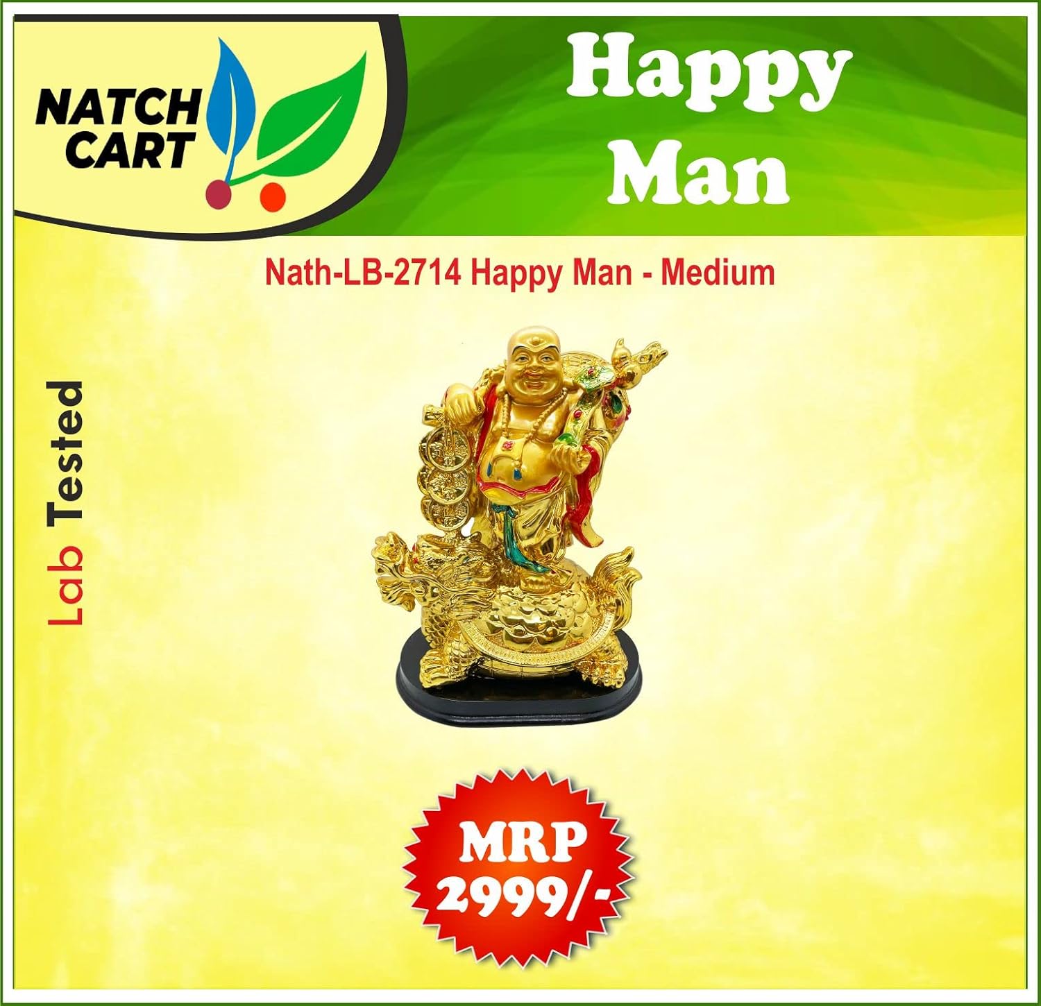 Exclusive Polyresin Medium Size Happy Man with Turtle On Wooden Base for Money, Wealth & Good Luck, Decorative Idol Statue Showpiece for Home Decoration (FS-2714) - Image 8