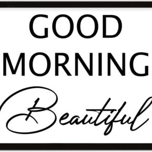 Farmhouse Framed Wall Art Motto Decor Wood Sign Good Morning Beautiful Positive Wall Art Wood Plaque Sign 16x20 Inch Wooden Hanging Signs Home Decor for Laundry Front Door