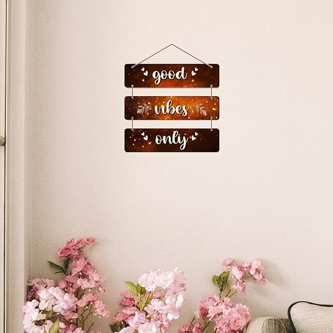 Good Vibes Only Wooden Wall Hanger for Home Decor | Office | Gifts | Bedroom | Living Room | Quotes Decorative Items | Wall Hangings for Home Decoration | Artworks (Multi1) - Image 3