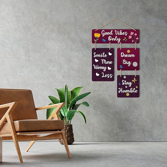 Good Vibes Only Wooden Wall Hanger for Home Decor | Office | Gifts | Bedroom | Living Room | Quotes Decorative Items | Wall Hangings for Home Decoration | Artworks (Multi2) - Image 3