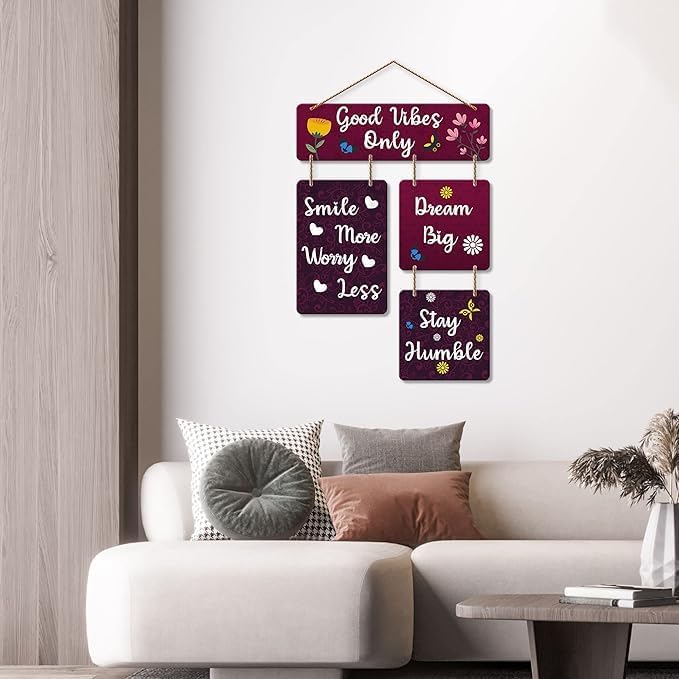 Good Vibes Only Wooden Wall Hanger for Home Decor | Office | Gifts | Bedroom | Living Room | Quotes Decorative Items | Wall Hangings for Home Decoration | Artworks (Multi2) - Image 2