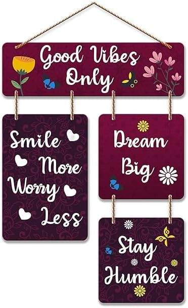 Good Vibes Only Wooden Wall Hanger for Home Decor | Office | Gifts | Bedroom | Living Room | Quotes Decorative Items | Wall Hangings for Home Decoration | Artworks (Multi2)