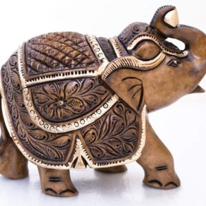 Handicraft Wooden Elephant Idol Feng Shui Good Luck Statue Handmade 3 Inches Home Decor with antiq Look Gift and Temple Pooja by Indian Collectible